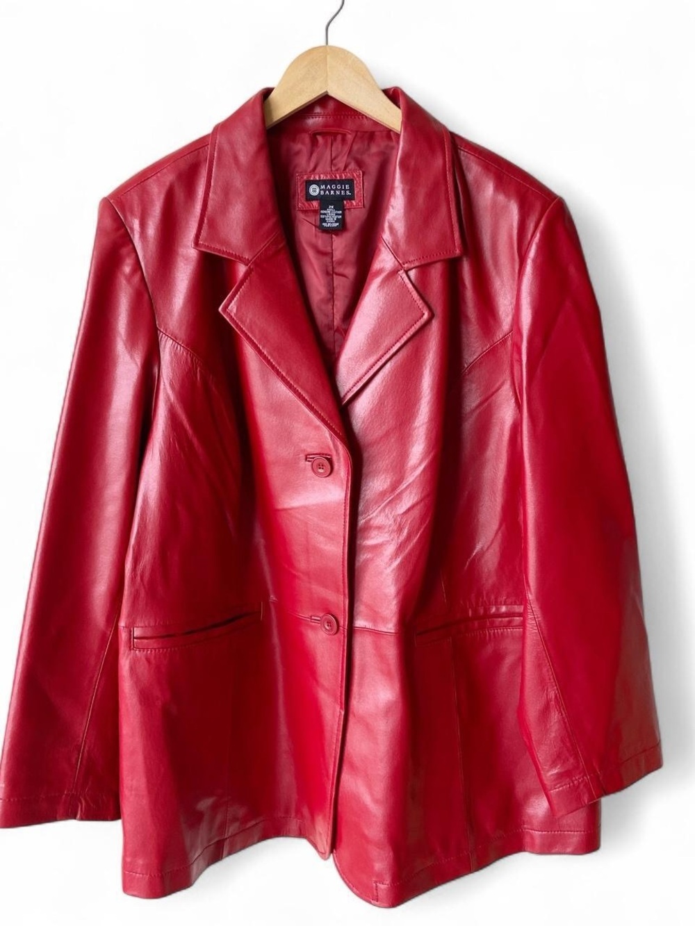 Maggie Barnes Vintage Bold Red Genuine Leather Blazer Jacket